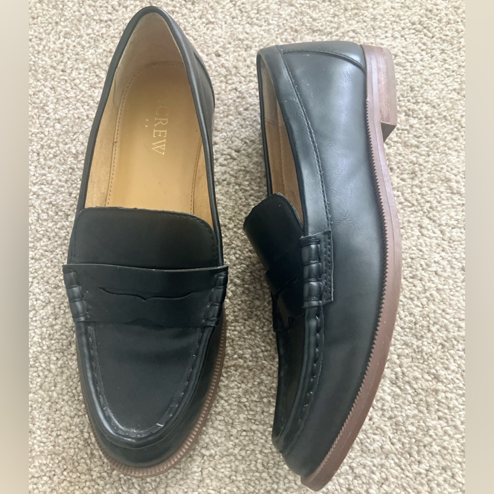 J. Crew Black Slip On Black‎ Brown Penny Loafer Flats Preppy Academia Size 6.5